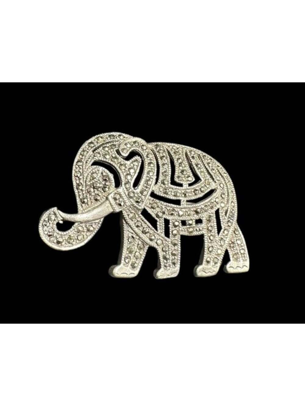 Vintage 925 Silver Marcasite Elephant Brooch Animal